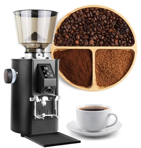 XEEAOFE Molinillo de Café Eléctrico – Molinillo de Muelas Planas de Acero Inoxidable, 9 Niveles de Molienda, Control de Pantalla Táctil, Función Bajo Demanda Black