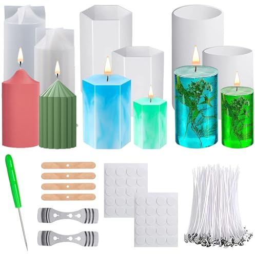 Silikonform Kerze,6 Stück Kerzenformen zum Gießen,Kerzen Selber Machen Set,Silikonformen Gießformen,DIY Kerzenform Silikon,Gießformen Geometrie Stumpen,für DIY Aromatherapie Herstellung Supplies