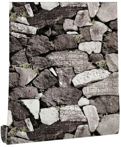 ANBILILA Grau Fels Selbstklebende tapete, 44,5x1000CM Braun Ziegel Stein Selbstklebende Vinyl Tapete Wasserdichte Wanddekoration Rolle für Dekorative Wände