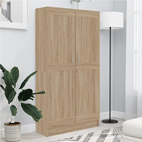 Owoxanthellate Bücherregal Sonoma Eiche 82,5 x 30,5 x 150 cm Massiv Look Holzwerkstoff 4 Fächer Standregal mit 2 Türen Modernes Design für Wohnzimmer Büro Flur