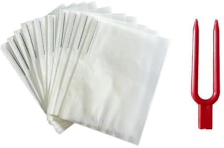 Kivivaka Lot de 100 fourchettes à fraises et sac de récolte en plastique, design ergonomique, rouge et blanc, 5 x 1,3 cm