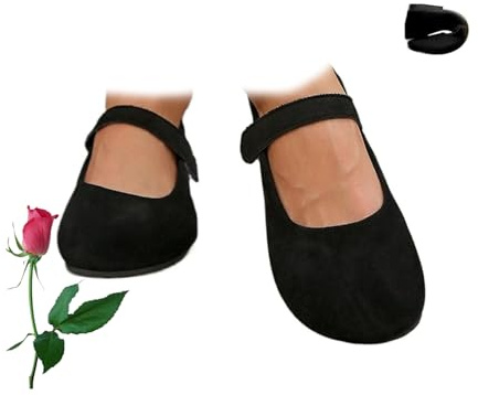 POIOZXD Zapatos planos ortopédicos de gamuza Mary Jane para mujer, ancho ancho, puntera cerrada, sin cordones, elegantes, planos, suaves, transpirables, con correas