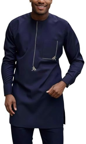 Vhersily Abito Da Uomo Africano A Maniche Lunghe Dashiki Con Stampa E Pantaloni Dorati, Vestito Tradizionale 2 Pezzi Arabi Islamici Caftano Etnici Da Preghiera Morbido Da Sposa Confortevole