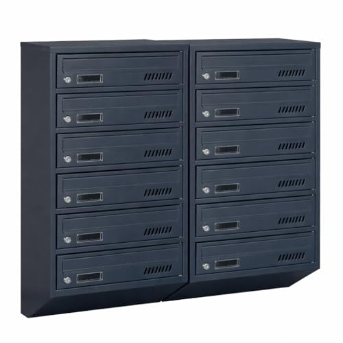 Boîte aux Lettres pour Copropriété GDS 12 boites RAL 7016 Anthracite 2 clés | Système de boîtes aux lettres, installation intérieure, convient au format A4, acier galvanisé, deux clés incluses