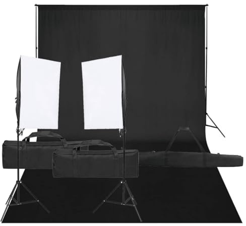 QUAHEAS Fotostudioset med belysning och bakgrund, softbox 40 x 60 cm, LED-studioblixt, dimbar, stativ höjdjusterbart 90–208 cm, bakgrund 500 x 300 cm, perfekt för foto, video, streaming, vlog
