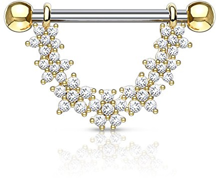 Autiga Brustwarzen Piercing Nippelpiercing Brustpiercing Blumen Blüten Zirkonia Kristalle Gold