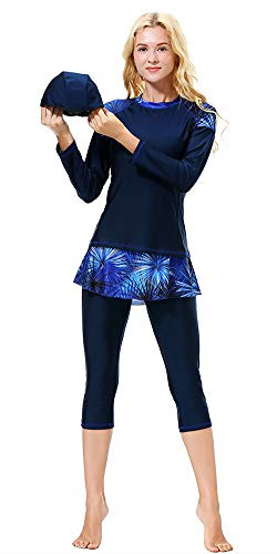 Surfing Suit Long Sleeve Modest Swimwear for Women Ladies Girls Kids Costume Muslim Modesty Swimsuit Burkini (Blau, M)