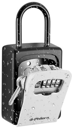 Philorn Boite a Clef avec Code Portable, Boite à Clé Sécurisée | 4 Chiffres Code Réinitialisable - Résistant aux Intempéries - Suspendu ou Montage Murale | Coffre à Clé Ultra-Robuste, Stocker 6 Clés
