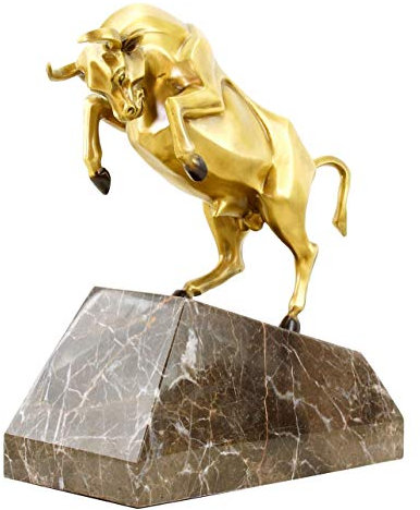 Bronze Börsen Stier auf Marmorsockel - Limitierte Skulptur von Martin Klein - Bulle/Taurus/Börsenbulle - Tierskulptur - Deko Statue - Höhe: 32 cm - Büro - Wohnen - Moderne Kunst