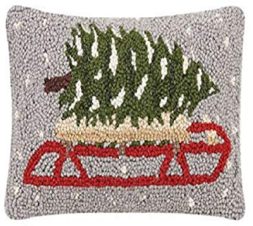 Peking Handicraft 31TG215C12OB Tree on Sled Holiday Hook Pillow, 12-inch Long