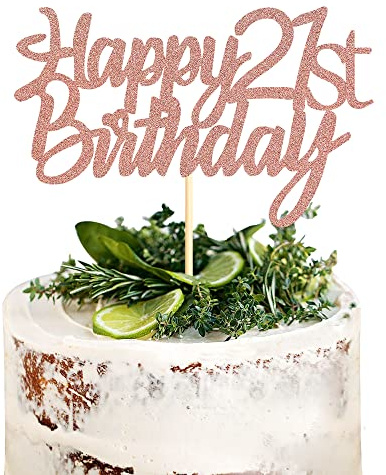 Sumerk Rose Gold Glitter Happy 21st Birthday Cake Topper 21st Cake Topper for Birthday Anniversary Party Decorations - Pack of 1