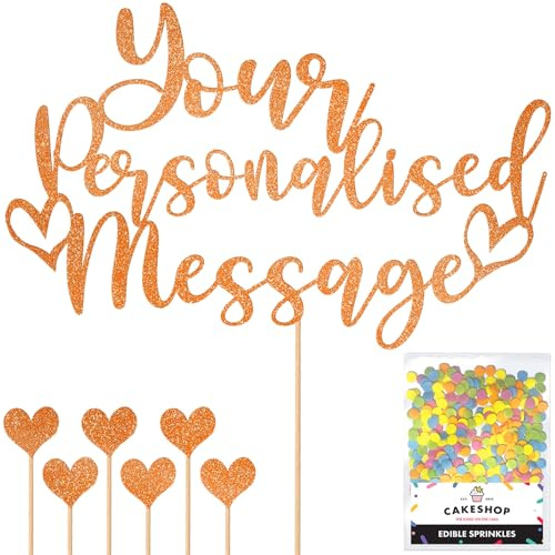 Any Text Personalised Glitter Cake Topper - Copper Orange Name, Age, Words Glitter Cake Decoration and Sprinkles - Happy Birthday Decorations - Personalised Toppers for Cakes by Cakeshop