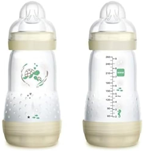 MAM Easy Start Anti-Kolik-Fläschchen, 2er-Set, für Babys ab 2 Monaten, 260 ml, Sauger aus SkinSoft Silikon, neutral