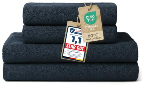 Blumtal Premium Frottier Handtücher Set 4 teilig 100% Baumwolle - Oeko-TEX zertifiziertes Badetuch 2X (70x140 cm) + Towel 2X (50x100 cm) - saugstarkes Frottiertücher Set - Handtücher Blau Dunkel