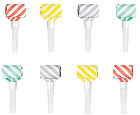 Vibrant Striped Squawker Blowouts - Fun & Colorful Noisemakers - Perfect for Festive Parties & Events - 8ct
