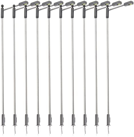 eMagTech 10 Stück Modelleisenbahn Zug Laternenpfahl Licht im Freien Hellweiß Edelstahl 1: 100 3V für Gartenhof Gebäude