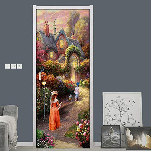 YQLKD Türfolie Türbilder Gartenvilla Türaufkleber Selbstklebendes Wandbild DIY Aufkleber PVC Tapete