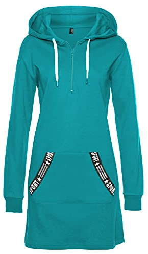 TrendiMax Felpa Lunga con Cappuccio per Donna in Inverno, Abito con Cappuccio e Maniche Lunghe con Due Tasche e Mezza Zip. (Blu, S)