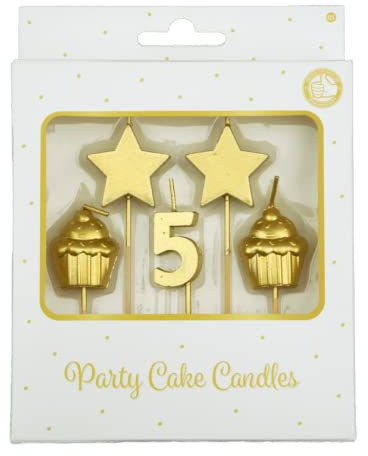 PD-Party - Geburtstagskerzen für Kuchen & Torten - Geburtstagsdeko - Goldene Kuchenkerzen für Geburtstagsfeiern von Kindern & Erwachsenen - Zahlenkerzen - Nummer Kerze - Größe 3 x 9 x 1 cm - 5 Jahre