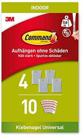 Command Jumbo Universal Sticky Nail, 4 Hooks 10 Adhesive Strips - Ideal to Hang Sawtooth, D-Ring or Wire-Suspended Frames Damage Free