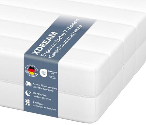 XDREAM Pure 7-Zonen Matratze 100x200 cm | H2 (Härtegrad 2) weich | Ergonomische Kaltschaummatratze | Hypoallergen & Antibakteriell | Bezug abnehmbar & waschbar | Öko-TEX® | (11cm, 100 x 200 cm)