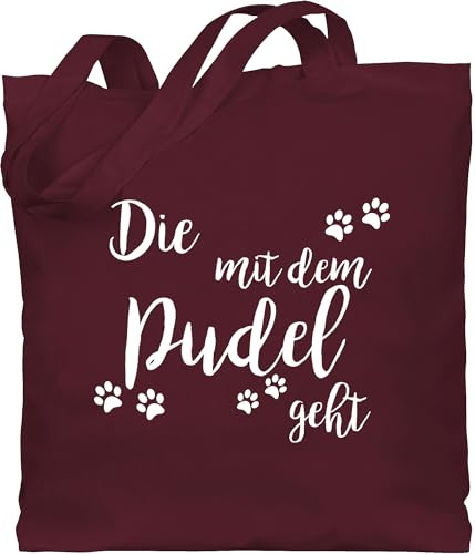 Baumwolltasche - Sprüche Statement - Die mit dem Pudel geht weiß - Unisize - Bordeauxrot - statements die. stoffbeutel sprüchen￼ beuteltasche aufschrift jute spruch stofftasche with jutebeutel