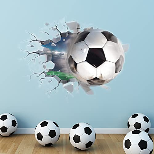 TOARTI 3D Wandtattoo Fußball,Durchbruch Wandaufkleber für Kinderzimmer Jungen,Bunte FussballWandbild,Wandtattoo Junge Teenager,Videospiel Wandstikcer für Schlafzimmer Deko Geschenk,61×46CM