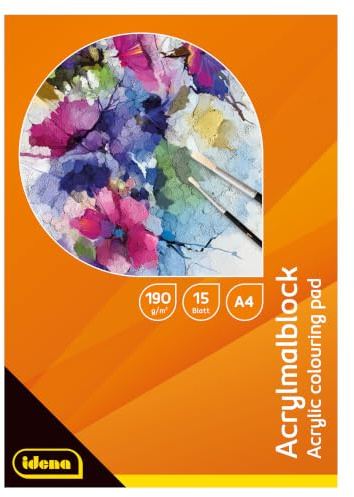 Idena 68163 - Acrylmalblock A4 mit 15 Blatt weißem, fein strukturiertem Papier zu 190g/qm, Zeichenblock für Acrylmalerei & Wasserfarben