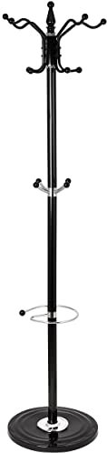 Garderobenständer mit Schirmständer Hut- und Kleiderständer – Schwarz Kleiderständer 14 Haken 175cm stabiler Metall Kleiderständer, 170