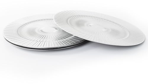 Rammento 4-Pack 33cm Round, Durable Plastic Silver Charger Plates | Christmas Tableware, Charger Plates for Wedding | Reusable & Easy-Clean Striped Xmas Underplates | Christmas Dinner Set for 4