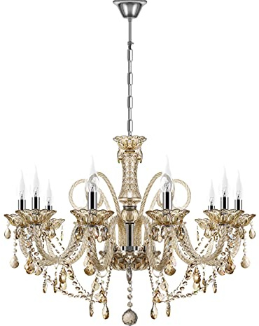 TRY-YEAN Lustre Cognac en Cristal 10 Bras Luxueux Lampe de Plafond E14 Lustre Cristal K9 Lustre Suspension Pampilles avec Chaîne Réglable Éclairage Style Bougie pour Salon Chambre Entrée De Couloir