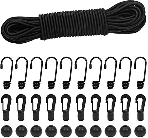 Episkey Tendeur Elastique 4mm 15m Noir, Corde Élastique Tendeurs Elastique avec Crochets, Sangle Elastique pour Bache, Crochet Velo, Crochet Fixation (Noir, 4mm x 15m)