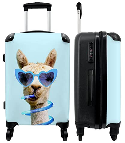 NoBoringSuitcases.com® Koffer Junge Gepäckkoffer Reisetrolley mit Rollen Kinder - Geschenke - Lama - Sonnenbrille - Blau - 67x43x25cm