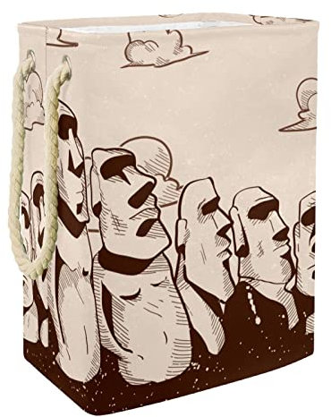 Wäschekorb, groß, personalisierbar, mit Griffen, zur Aufbewahrung von Kleidung im Schlafzimmer, Badezimmer, Wohnheim, Osterinsel, Moai-Statue