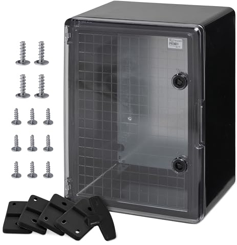 Carcasa para Armario de Pared, IP65, Carcasa Industrial, Carcasa vacía, plástico ABS, Placa de Montaje, Cierre BOXEXPERT Serie Fleet, Diferentes tamaños, Color Negro Transparente (400 x 300 x 220 mm)