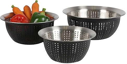 Premium Sieb Schüssel Set Edelstahl - Küchensieb, Nudelsieb, Durchschlag Sieb Schüsseln - 3-teilig für Kochen & Backen