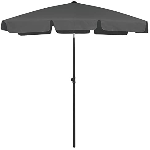 Homgoday Strandschirm Kippbar Sonnenschirm Balkonschirm Gartenschirm Marktschirm Terrassenschirm Sonnenschutz UV-Schutz für Garten Terrasse Strand Anthrazit 180x120 cm