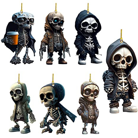 7 Stück Skelett Anhänger Halloween Dekoration 8cm 2D Acryl Coole Skelett Figuren Gothic Deko Weihnachtsbaumschmuck Anhänger Weihnachtsdeko Christbaumschmuck Für Festliche Home Party Kinder