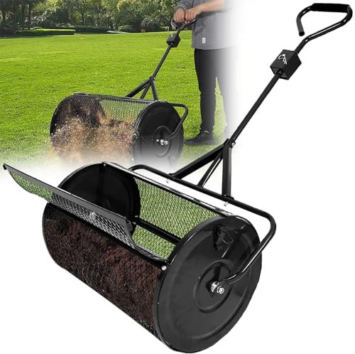 Épandeur de Compost de 24 Pouces pour Pelouses, pour la Plantation et L'ensemencement, Épandeurs de Mousse de Tourbe Durables, Rouleau D'épandage de Fumier pour L'entretien des Pelouses,Black-32*60cm