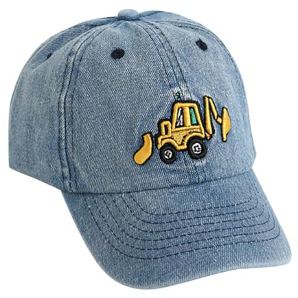 Cute Embroidery Excavator Kids Baseball Cap Adjustable Cotton Washed Vintage Cowboy Hat for Boys Girls Age 2-8 (Light Denim)
