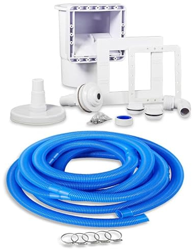 POOL Total Skimmer Set Weiß für Stahlwandbecken - Einbauskimmer Komplett Set aus ABS Kunststoff mit Einlaufdüse Bodensaugeranschluss Winterstopfen Schmutzkorb und Zubehör inkl. Schlauch-Set