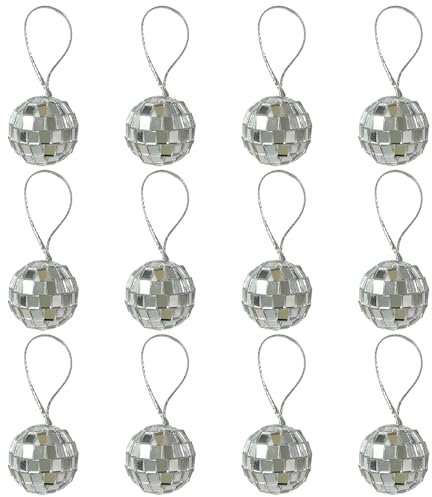 Lot de 12 boules à facettes réfléchissantes disco, mini décorations DIY, conviennent pour les arbres de Noël, les gâteaux, les lumières, les fêtes (2 cm)