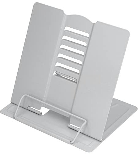 Buchständer aus Metall, Buchhalter, Verstellbare Leseablage aus Metall, Buchhalter, Buchständer Zum Lesen, Tragbare Bücherständer Für Rezepte, Lehrbücher, Zeitschriften Mit Seitenklammern(Grau)