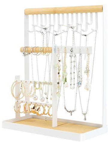 VFANDV Schmuckständer Schmuckhalter, Schmuckbaum-Kettenhalter mit Aufbewahrungsbasis, Schmuckaufbewahrung Kettenhalter Jewelry Stand Kettenaufbewahrungsständer für Halsketten, Armbänder, Ringe, Weiß