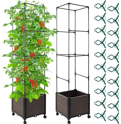 Barydat 2 Stück Hochbeet Pflanzkästen mit Rankgitter, 170 cm hoch, Tomaten, extra groß, Pflanzgefäß, Pflanzen, Hochbeete für den Außenbereich, mit Beinen zum Klettern von Gemüse, Pflanzen,