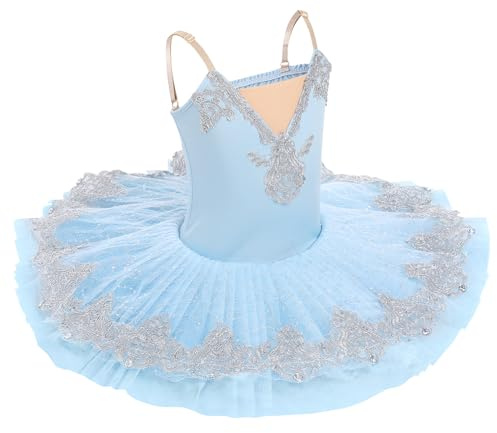 Girls Tutu Ballet Sequins Dress Ballerina Costume Dance Clothing Performance Floral Embroidery Skirt Dancewear Blue 120