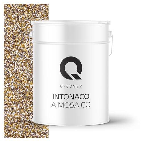 Q-COVER Intonaco in pietra colorata, 12,5 kg, Marrone e Senape, M62, intonaco decorativo per interni ed esterni, intonaco per facciate, intonaco finito, intonaco pregiato, antigraffio