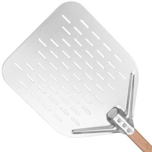 HOUSLUX Pizzaschieber Pizzaschaufel 40 * 30cm 12 Zoll Pizza schieber，Pizzaschieber mit Großer Fläche und Abnehmbaren Griff (Silbrig)