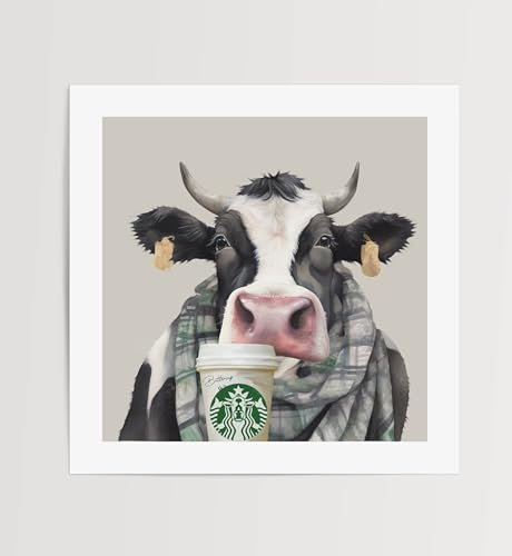Designed By Lorna Watercolour Cow Cowbucks Coffee 'Buttercup' Country Wall Art Print Framed Picture or Unframed