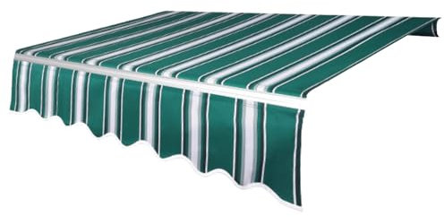 SCBTGKLN Markisen, Klemmmarkise 300cm Breit, Ersatz for Markisenstoff, Ersatz for Markisenbespannung aus Segeltuch, Einziehbare Markise, ohne Rahmen, aus 100% Polyester, Grün-Weiß(4x2m=13.1x6.5ft)